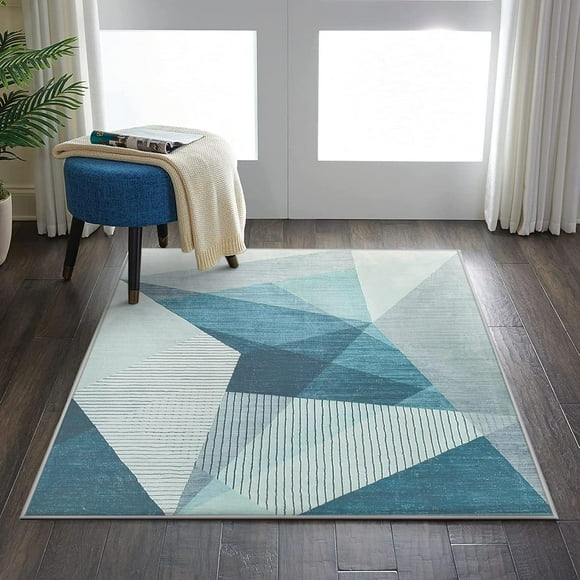 shiyou-Area Rugs Modern Abstract Geometric Rugs Living Room Non-Slip Short Pile Rug Blue Grey Soft Large Rugs for Bedroom Home Decor Carpet (Blue Grey, 2.6' x 3.9' feet(80 x120cm))