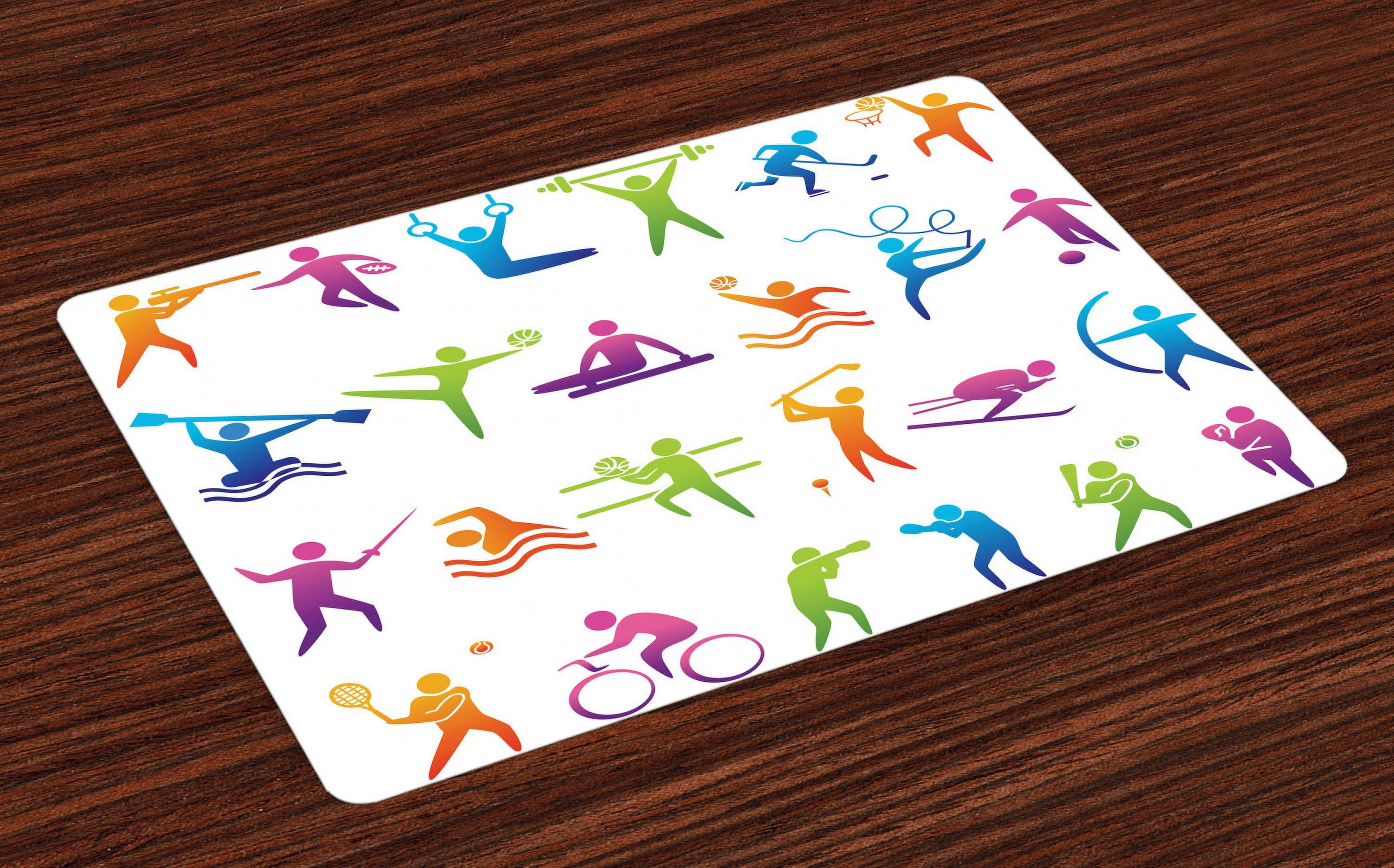 Sports Placemats Set of 4 Sport Icons with Stick Man Figures Boxing