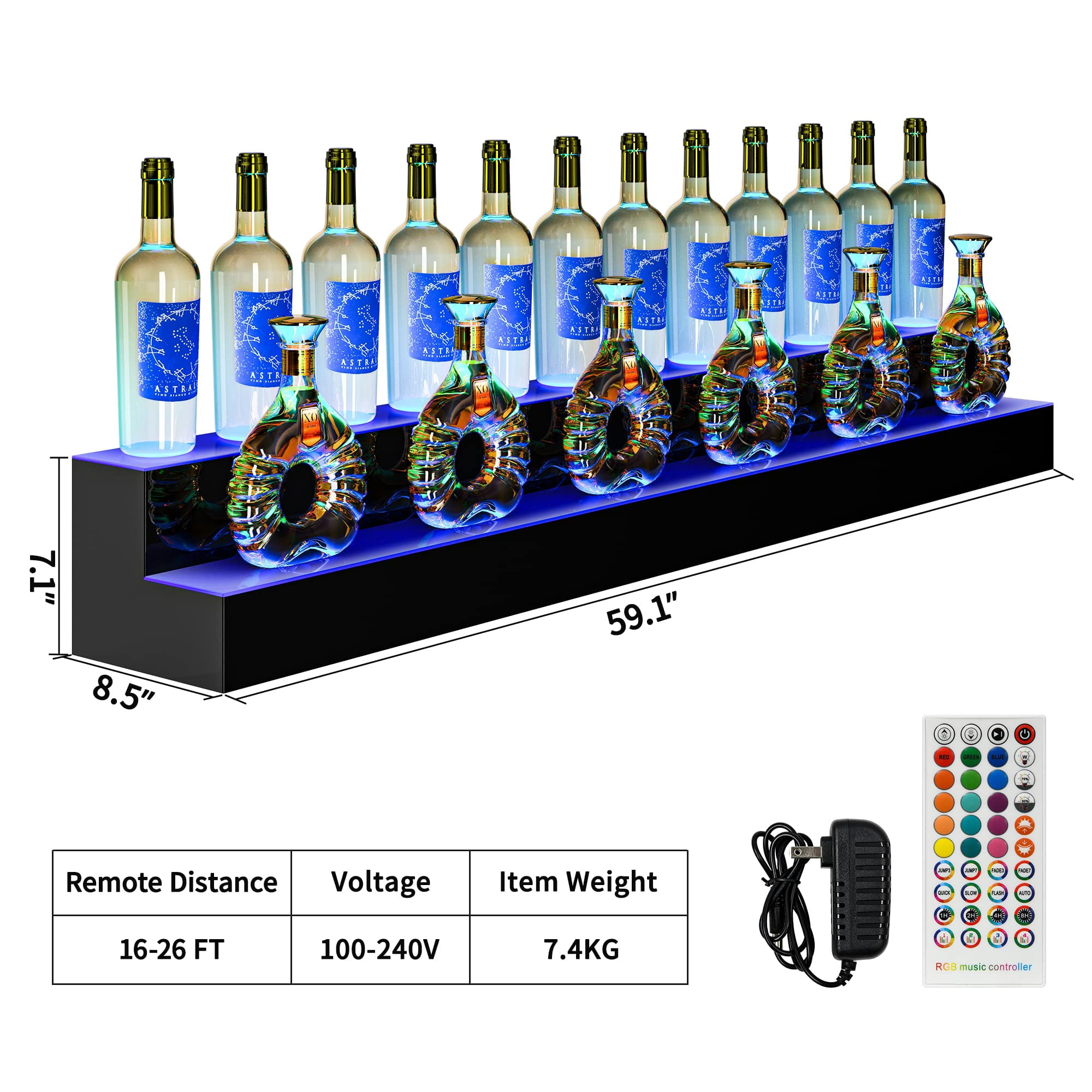 Dextrus LED Lighted Liquor Bottle Display Shelves 2-Step 60-inch, Bar Liquor Alcohol Wine Holder Display Shelf for Home Counter Party with Remote & App Control
