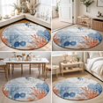 thumbnail image 4 of Round Rugs 5Ft, Orange Navy Blue Coral Round Area Rug Washable Indoor Throw Carpet, Summer Beach Coastal Ocean Wooden Soft Non Slip Circle Rug for Cabinet Bathroom Home Decor Aesthetic, 4 of 8