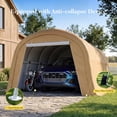 thumbnail image 6 of FOROUTIA 13x20x9ft Heavy-Duty Round Roof Carport, Khaki PE Fabric Portable Garage Shelter, All-Weather Storage Tent for Car/Truck/Boat/Lawn Equipment, Outdoor Canopy with Ratchet Tension System, 6 of 7