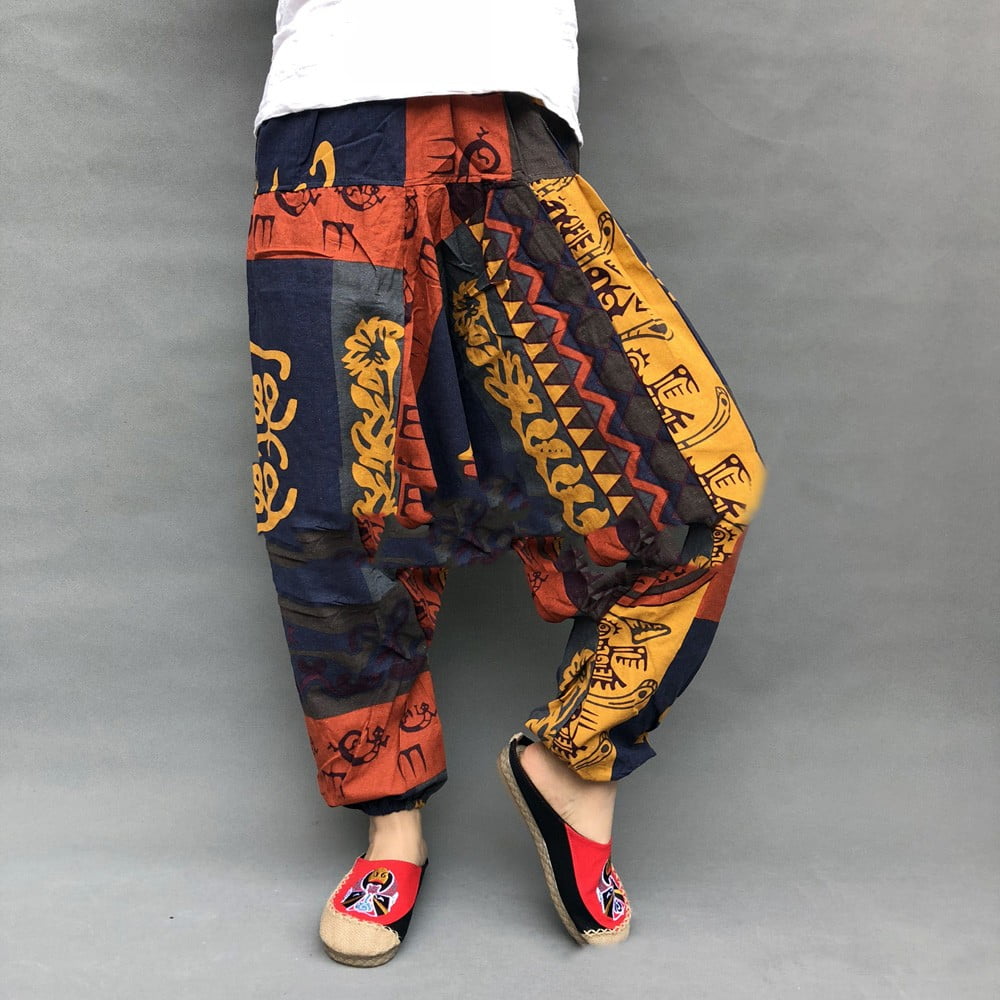 Men Vintage Retro Ethnic Loose Colorful Pants Drop Crotch Baggy Trousers  Summer | Walmart Canada