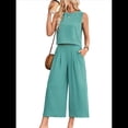 thumbnail image 2 of Conjunto de Dos Piezas de Verano para Mujer: Top Corto Básico Sin Mangas con Cuello Redondo y Pantalones Anchos con Bolsillos Judías XXL, 2 of 7