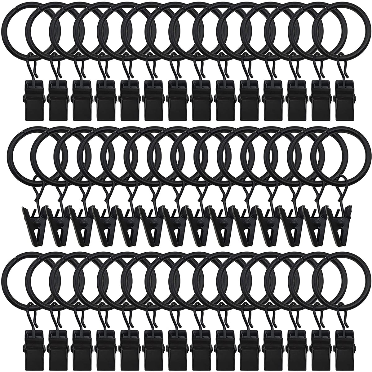 1 Interior Diameter Bronze 40pcs Rustproof Drapery Matte Stainless Steel Metal Curtain Rings with Clips 1 inch Drapery Rings 