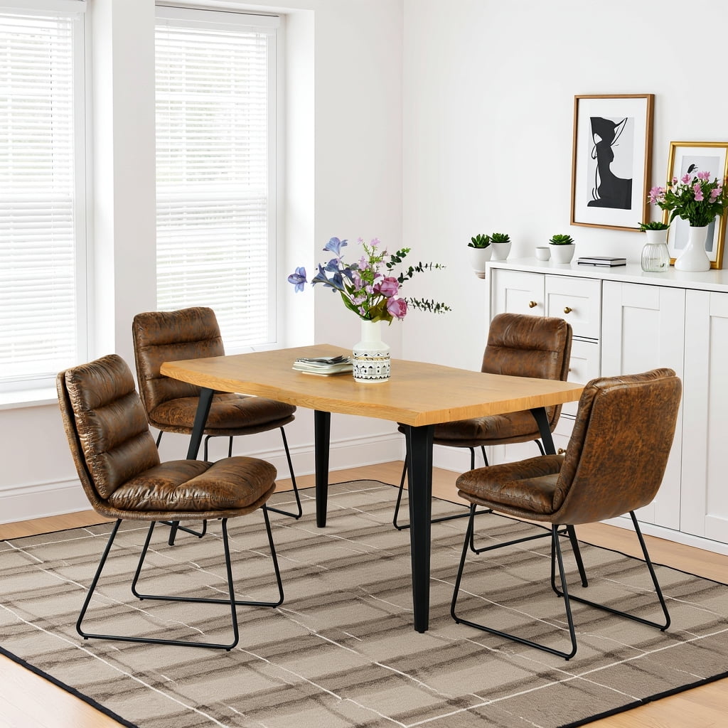 Homy Casa 5 Piece Dining Room Set - Rectangular Dining Table and 4 Industrial Side Chairs for 4 Person