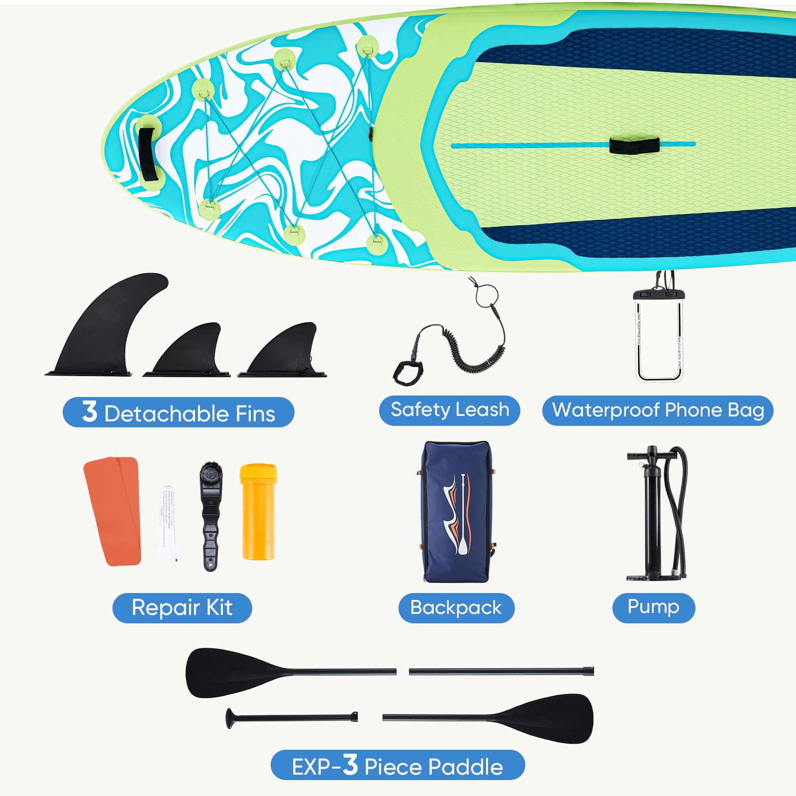 Betcozy Inflatable Stand Up Paddle Board, 2-in-1 Paddle with Premium SUP Paddleboard Accessories, Stable & Non-Slip Deck for Adults & Youth of All Skill Levels, Fresh Blue