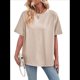 thumbnail image 2 of Camisetas Holgadas de Gran Tamaño para Mujer, Cuello Redondo, Corta, Blusa Informal de Verano Y2K 2025, Camiseta Básica Caqui S, 2 of 9