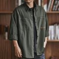 thumbnail image 5 of Men's Retro Work Shirt Jacket, Long Sleeve Button Down Casual Outerwear, Loose Fit Shacket with Pockets, Relaxed Fit Trucker Style Jacket for Men Green XXXXXXL/七点, 5 of 7