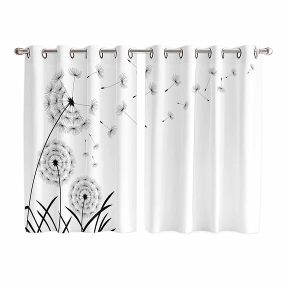 Spring Floral Kitchen Curtains 72 Inch Length, Modern Elegant Pastoral Flowers Black Grommet Top Bedroom Living Room Curtains, Light Filtering Cafe Curtain Drapes 2 Panels Set 104''x72''