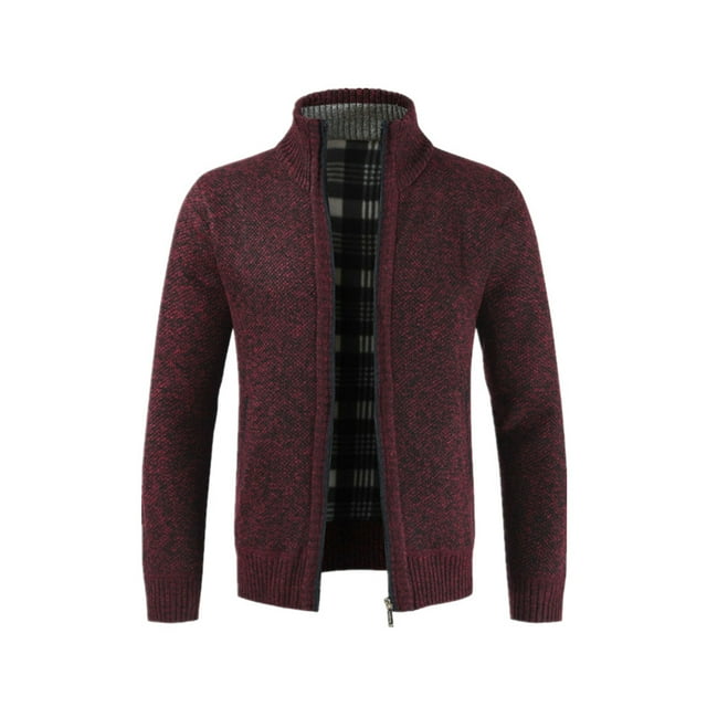 Qarigey Manténgase cómodo y a la moda con un suéter de punto para hombres Cárdigan de punto de amplia aplicación Chaquetas cálidas Abrigos y chamarras azufaifo rojo l