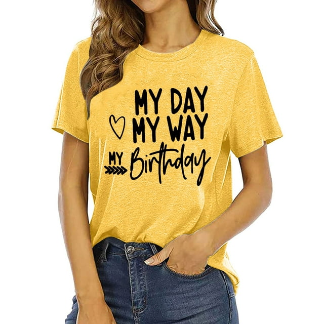 JAKANYQ T-Shirts pour Femmes Mode Décontractée Imprimé Lettres Col Rond Manches Courtes T-Shirt Tendance