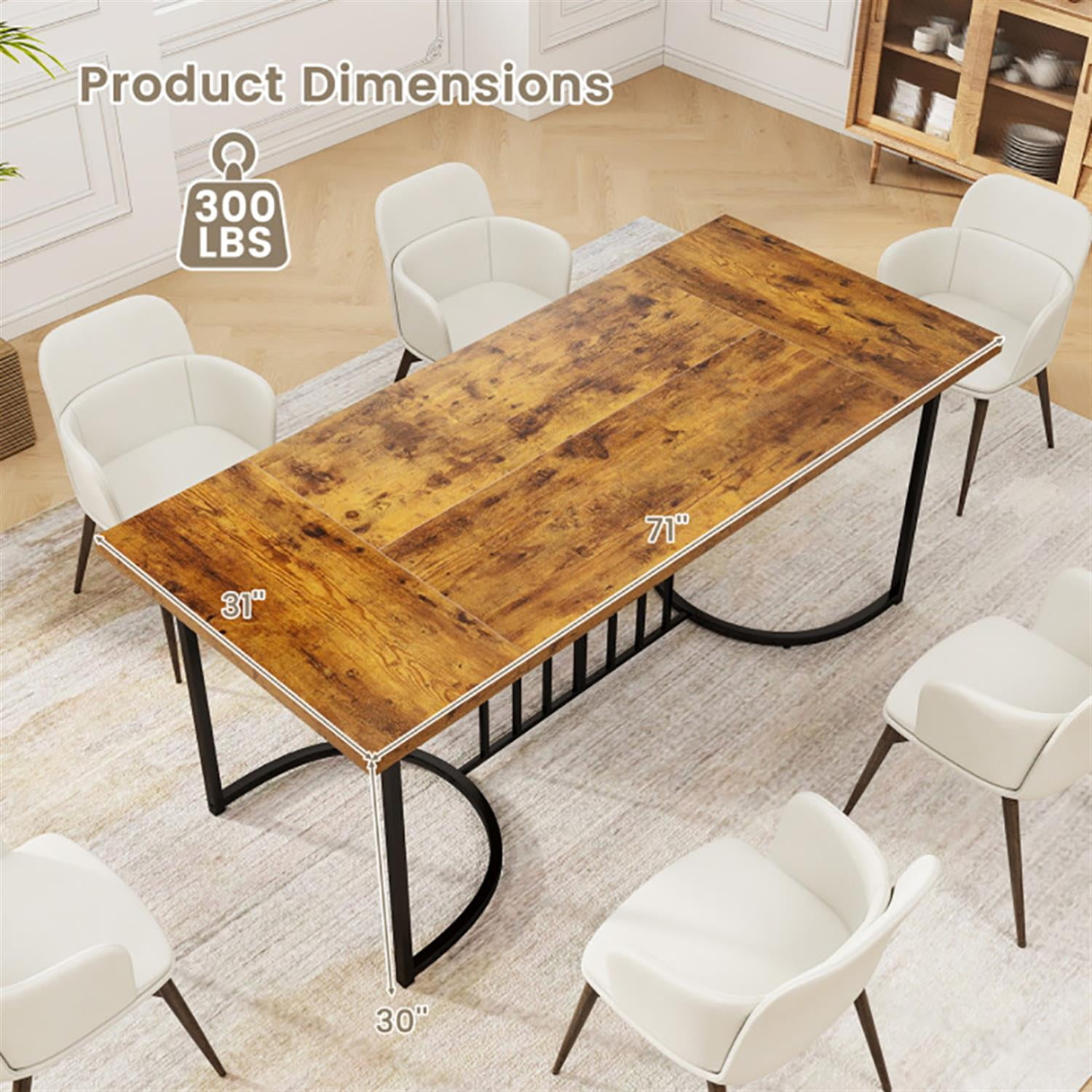 Demi Bonn 71" Modern Dining Table, Kitchen Table for 6-8 People, Large Wooden Rectangular Dinner Table for Home Office, Living Room Furniture, Brown