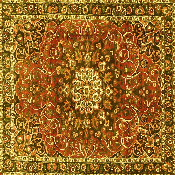 Ahgly Company Machine Washable Indoor Square Medallion Yellow Traditional Area Rugs, 8' Square