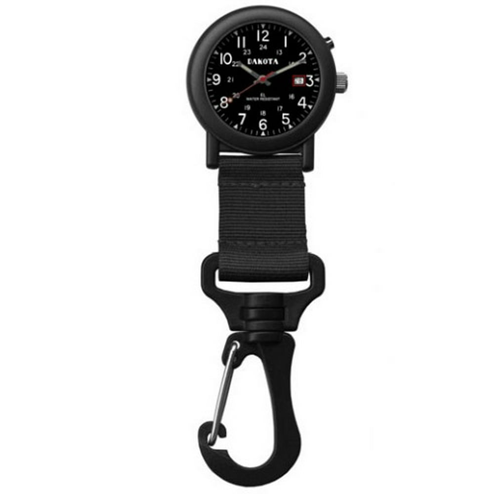 Dakota Watch Company Black Lightweight Clip Watch with Military Dial and EL Backlight