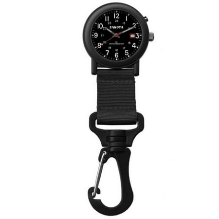 Personalized Clip Watch - Black Lightweight Clip Watch with Military Dial and EL Backlight