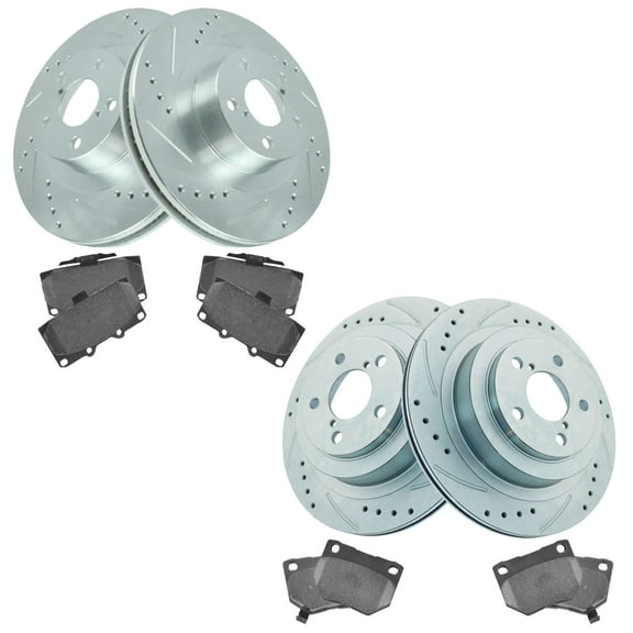 TRQ Front and Rear Performance Brake Pad & Rotor Kit Brake Pads Brake Rotors Set Ceramic Premium G-Coated Fits Select 2006-2007 Subaru Impreza