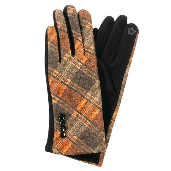 G&S Womens Orange & Black Plaid Stretch Fit Button Texting & Tech Smart Gloves