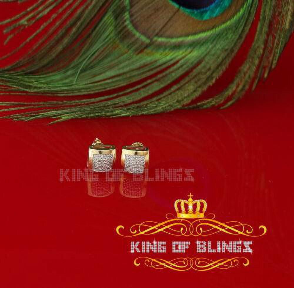King of Bling's 0.15ct Diamond 925 Sterling Silver Yellow Stud Women's/ Men's Square Earrings