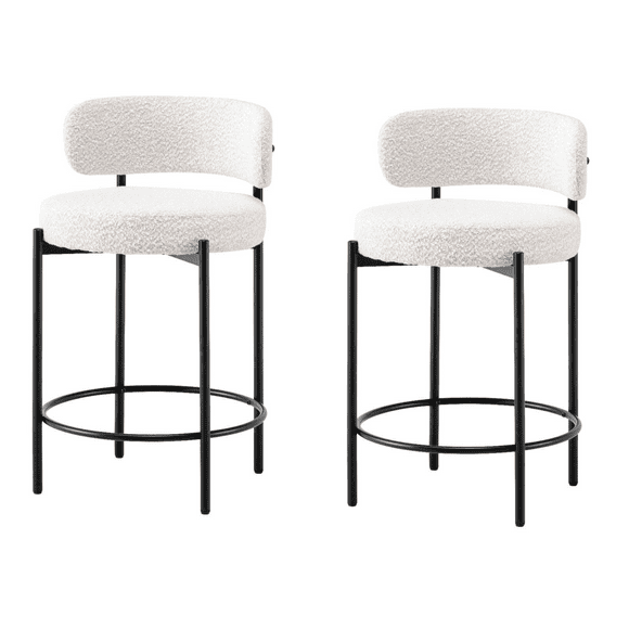 LivinVeluris Counter Bar Stools Set of 2, Boucle Counter Bar Stool with Black Metal Legs