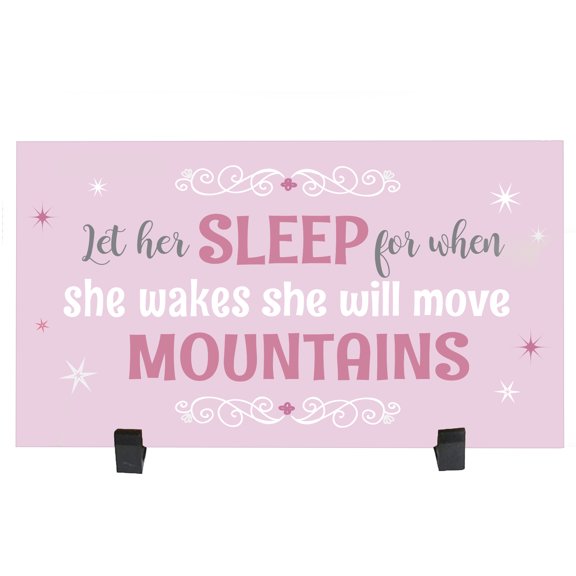 LifeSong Milestones Baptism Girls Nursery Blessing Sign Decor Wall Plaque 8.5x16 - Let Him Sleep (Pink)