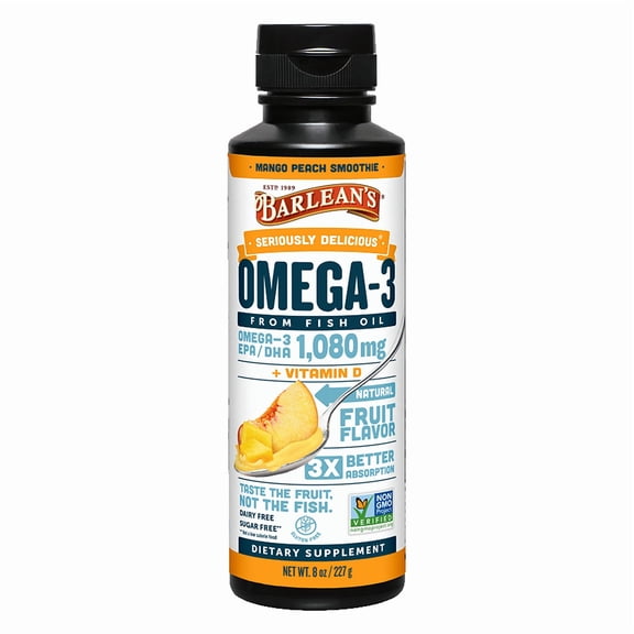 Barlean's Seriously Delicious Omega-3 Fish Oil Mango Peach Smoothie 8 oz Liquid