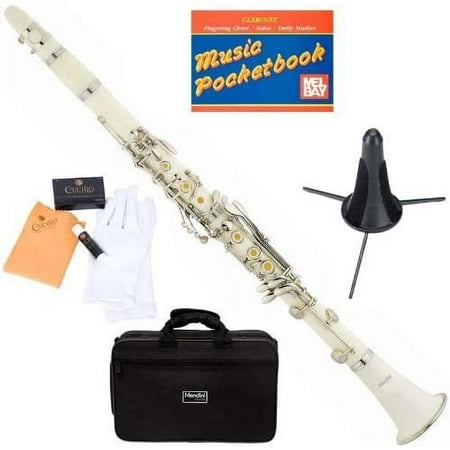 Mendini by Cecillo Bb Clarinet w/Case Best Beginners for Students, Adults and Kids White