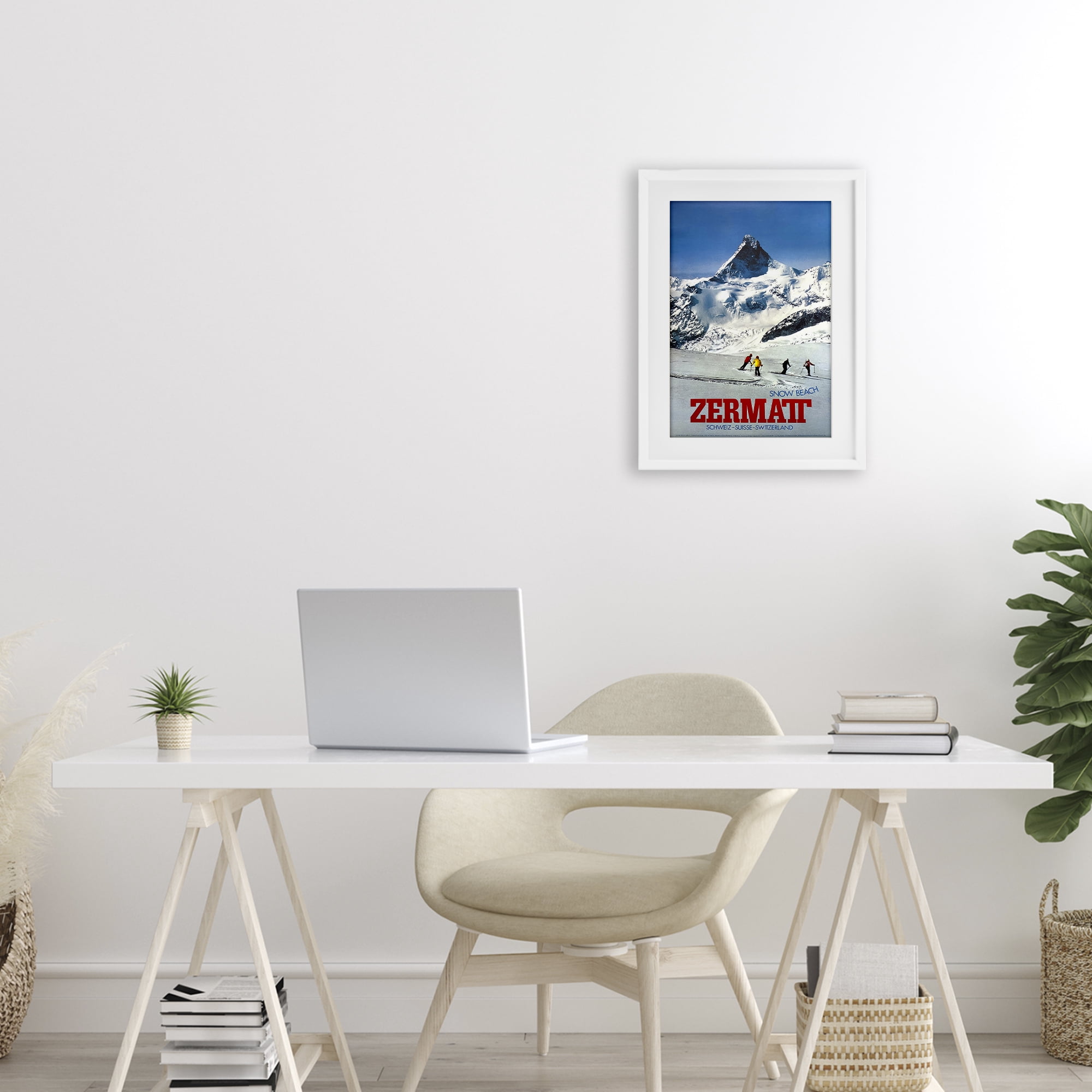 Stupell Industries Zermatt Snow Beach White Framed Print Under Glass, design by Vintage Posters