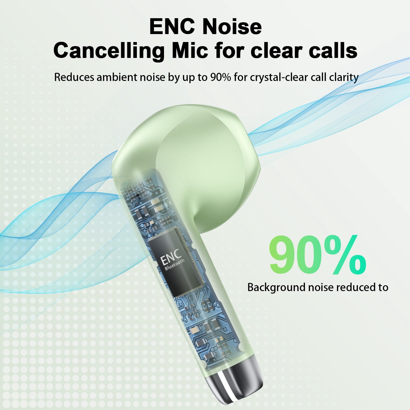 Wireless Bluetooth Earbuds Noise Cancelling in Ear Buds Deep Bass Stereo, 50H Playtime with Mics, LED Display, IPX7 Waterproof Earphones for iphone Android Laptop, Green thumbnail 6
