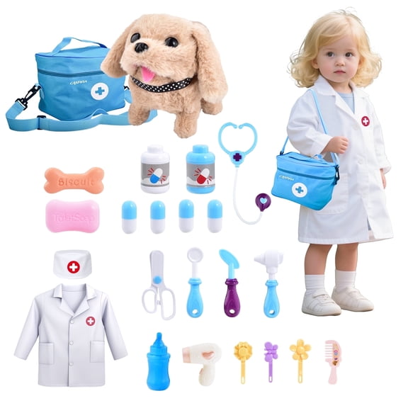Casrra Veterinary Play Set with Plush Puppy & Portable Bag for Ages 3-6