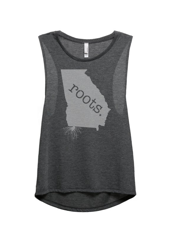 Home Roots State Georgia GA Women's Sleeveless Muscle Tank Top Charcoal Large