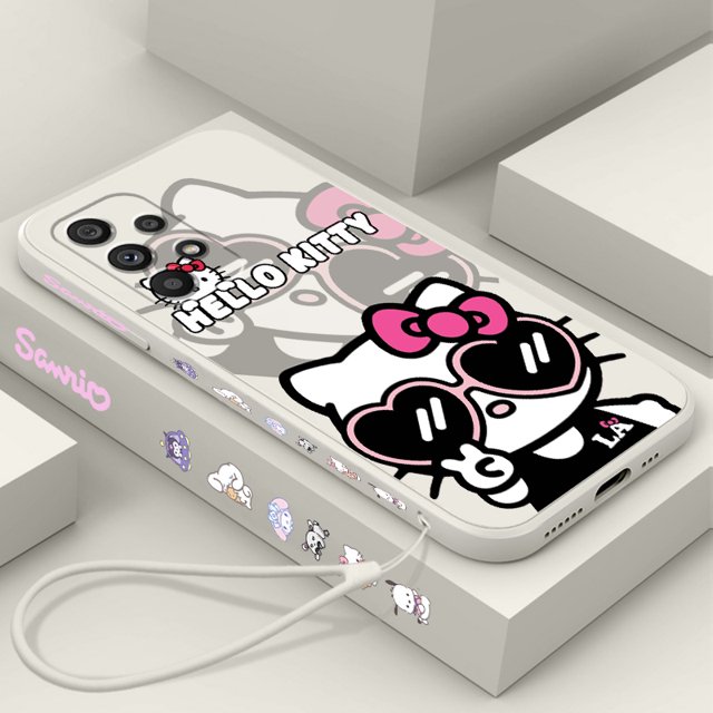 Sanrio Hello Kitty Cartoon Liquid Left Rope For Samsung Note 20 10 A54 A31 A14 A03 A22 A34 A04 A24 Ultra Plus 5G TPU Phone Case Gift Festivals