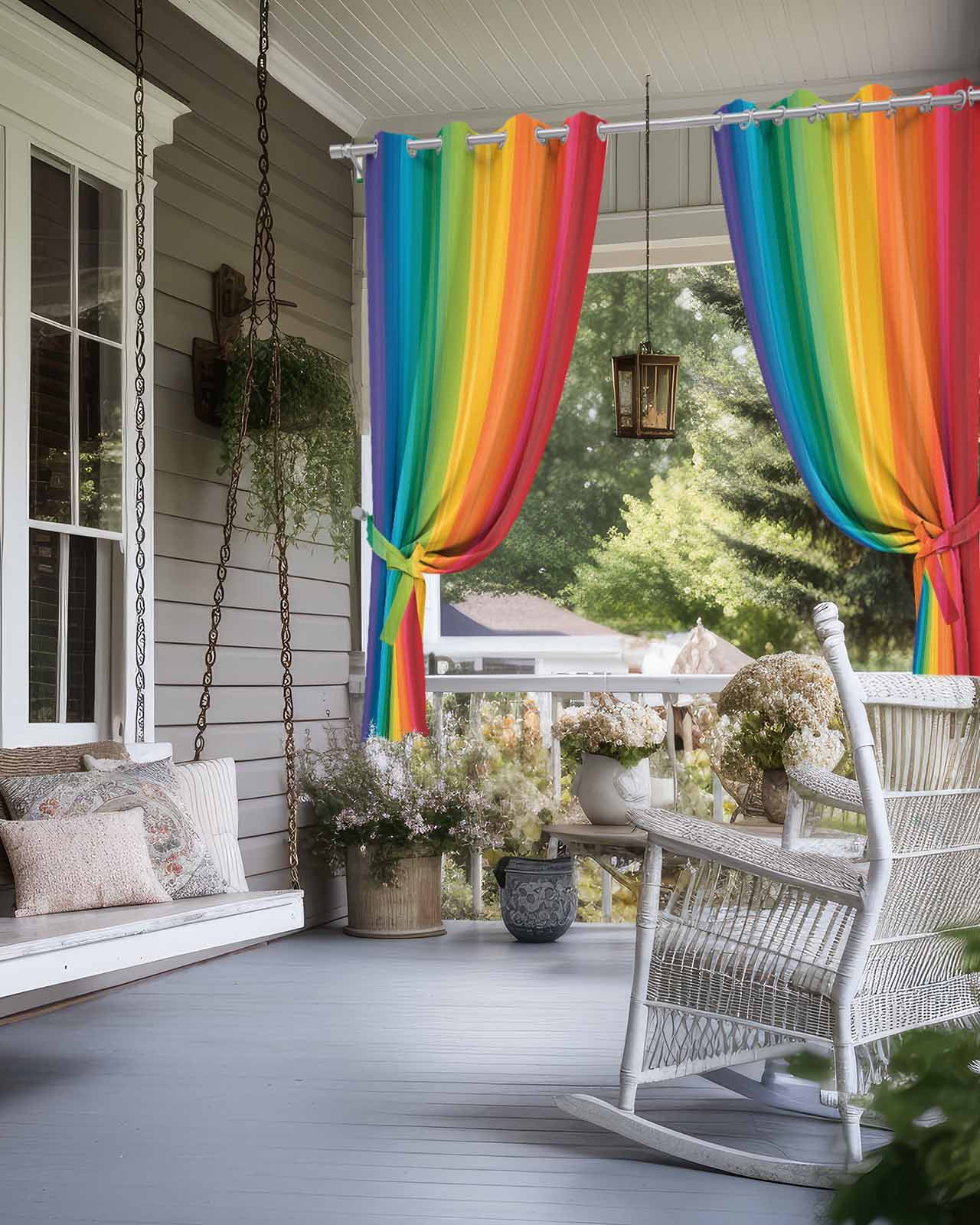 Rainbow Striped Outdoor Curtains for Patio, Colorful Gradients Modern Abstract Art Privacy Drapes Grommet Waterproof Outside Curtains for Porch/Cabana/Balcony 54"x 84", 1 Panel