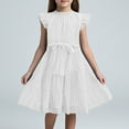 thumbnail image 2 of MIXUE Girls Casual Dresses Tween Summer Chiffon Solid Color Crew Neck Ruffle Sleeveless Elegant A Line Party Dress Outwear,White,10-12 Years, 2 of 4