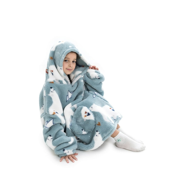 Family Matching Velvet Wearable Blanket Hoodie Plush Top with Pocket Winter Sweatshirt Loungewear for Women Men Kids Baby