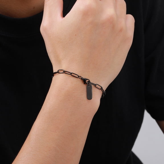 VNOX Men's Black Stainless Steel Paperclip Chain Bracelet, Minimalist Link Jewelry Gift for Anniversary