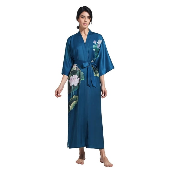 PRODESIGN Long Kimono Robe Satin Sleepwear Gradient Watercolor Silky Kimono Nightgown Bathrobe Kimono Blouse Cardigan