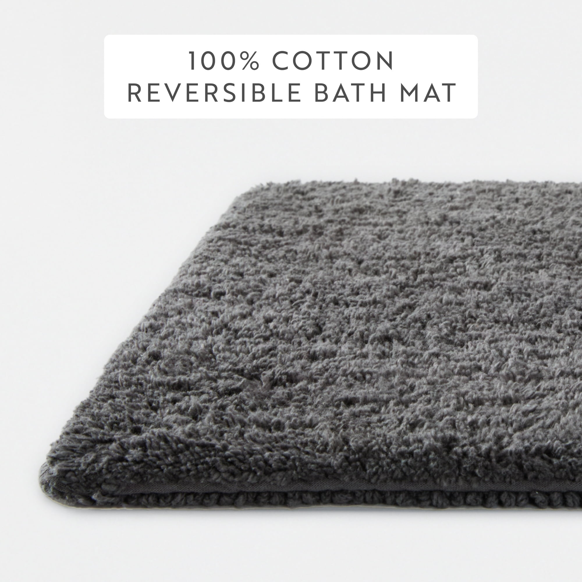 Noble Linens Reversible Dual-Texture Cotton Bath Mat, 24 in x 17 in, Gray