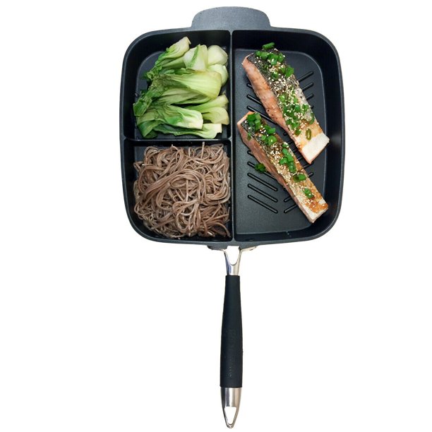 MasterPan Series 3Section 11” Nonstick Frying Pan Aluminum Grill & Flat Skillet