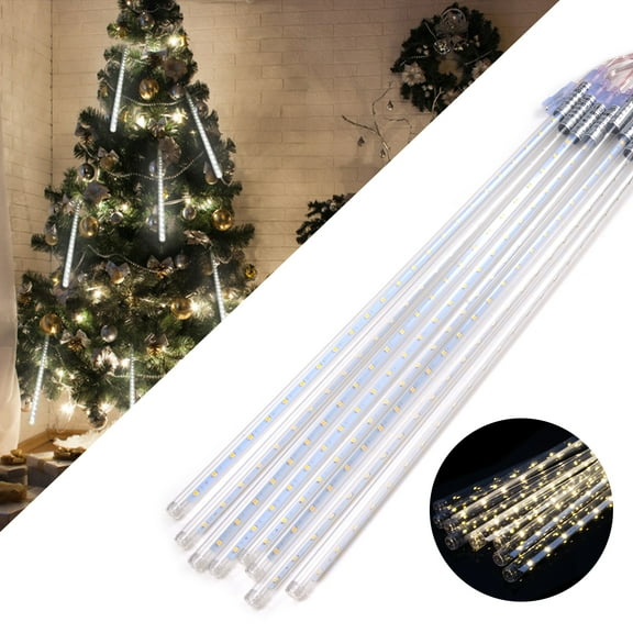 LUXMO Meteor Shower Rain Lights,30cm 8 Tubes 192 LED Falling Rain Drop light Outdoor Waterproof Snow Falling Icicle Lights Christmas String Lights for Holiday Garden Tree Christmas Thanksgiving