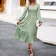 thumbnail image 5 of Vestido casual fruncido para mujer, manga larga, cuello redondo, 5 of 6