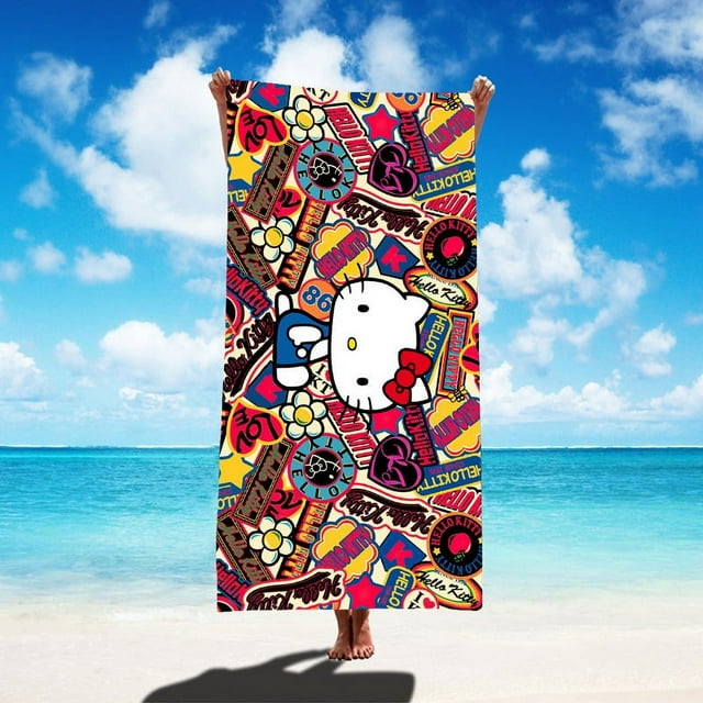 Sanrio Hello Kitty Serviette de Plage Style Dessin Animé Microfibre Grande Serviette de Plage Serviette de Bain Serviette Carrée Multifonctionnelle Serviette de Plage