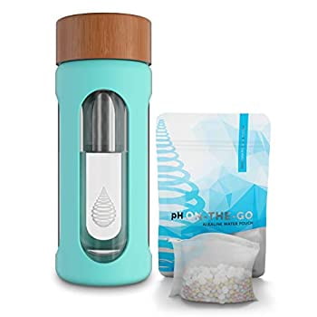 pH HYDRATE Glass Alkaline Water Bottle - Portable Filtered Water Bottle Ionizer - Water Bottle Filter - Increase pH, Reduce Fluoride, Remove Heavy Metals & Chlorine (300 ml)