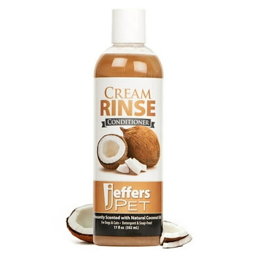 Jeffers Pet Cream Rinse 3 in 1 Conditioner – Moisturizing & Detangling Formula for Dogs & Cats, Coconut Oil Infused, Light Scent, Soap Free, Professional Grooming Made in USA – 17 oz