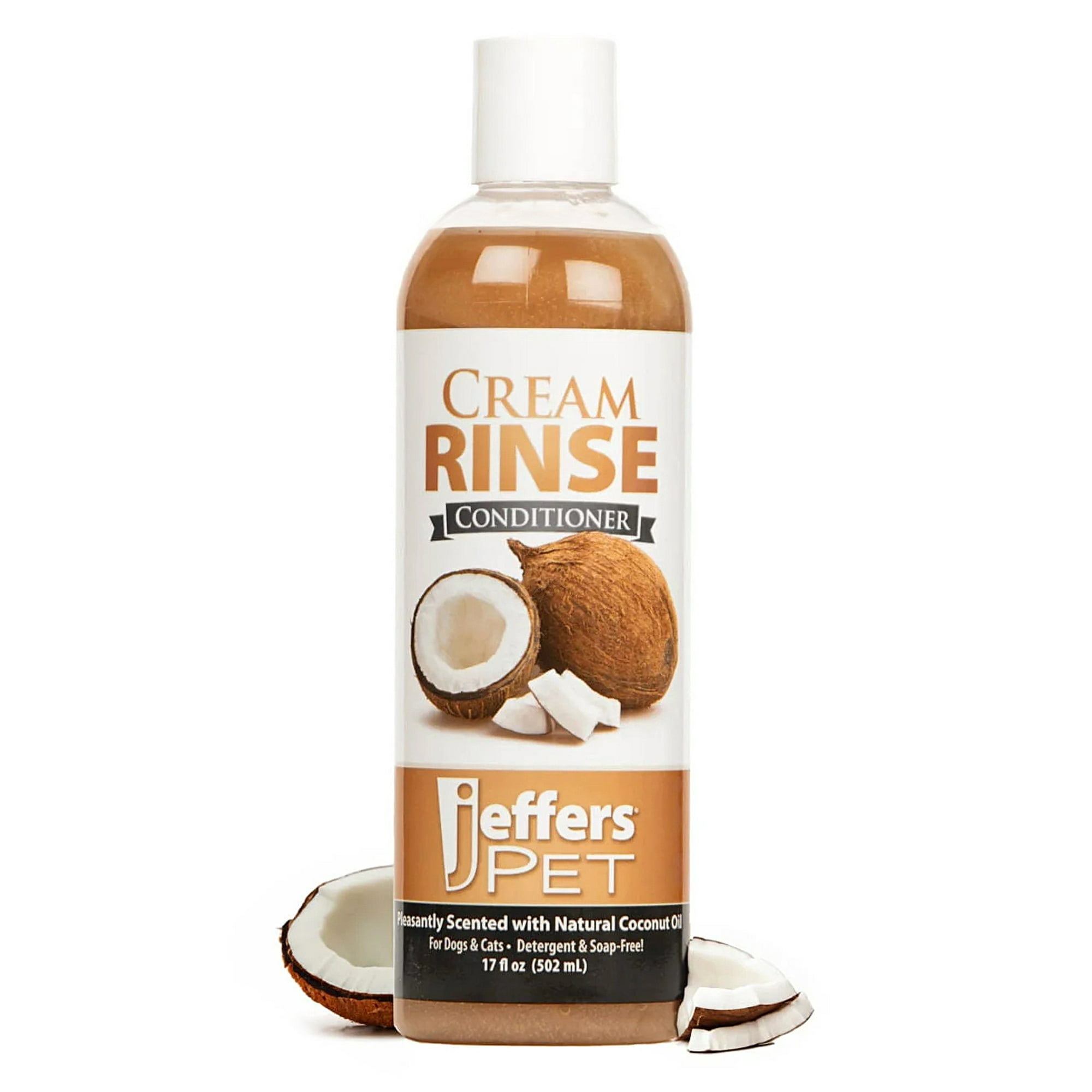 Jeffers Pet Cream Rinse 3in1 Conditioner, 17 Oz – Moisturizing & Detangling Formula for Dogs & Cats, Light Coconut Scent, Soap & Detergent Free, Safe Professional Grooming Pet Coat Care