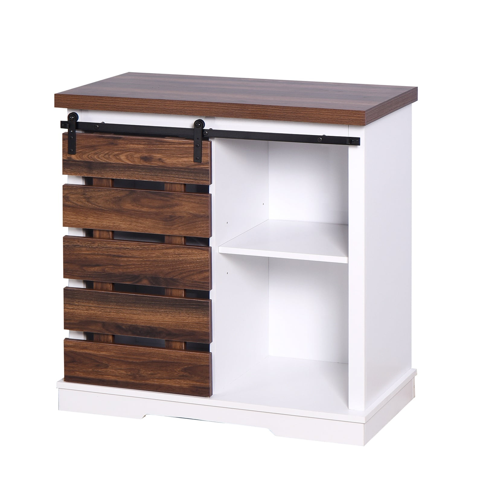 Wooden Storage Cabinet with Barn Door, Living Room Console Shelves Table, White Wooden Storage Cabinet with Barn Door, Living Room Console Shelves Table, White