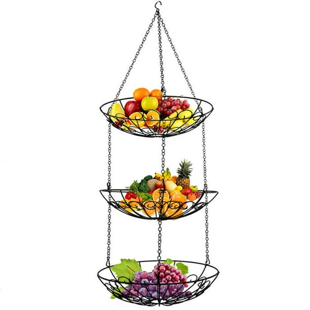 Langgg 3Layer Hanging Fruit Basket Iron Fruit Baskets for Kitchen