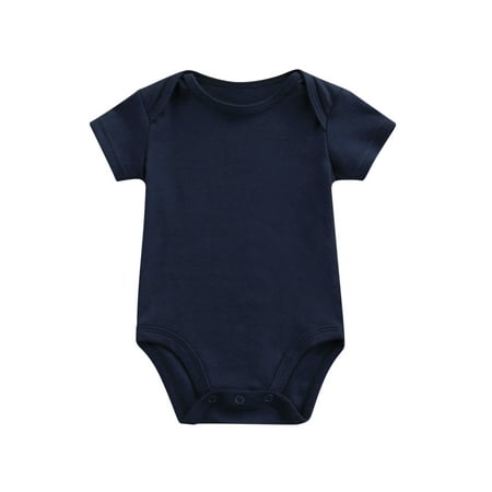 

Liliz Baby Boy Girls Jumpsuit Toddler Solid Color Short Sleeve Summer Romper Black