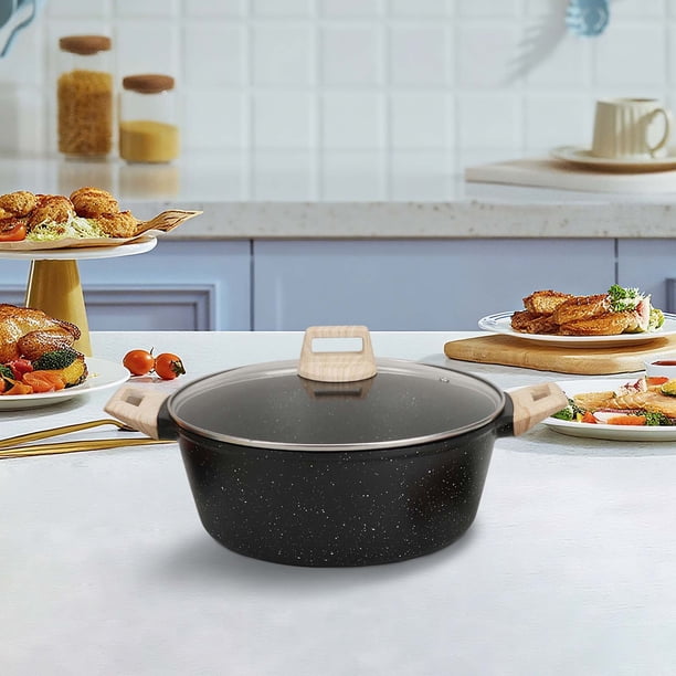 Olla De Sopa Olla antiadherente de granito de 6 cuartos de galón,olla gruesa para caldo,apta para todo tipo de cocinas,con asas que se mantienen frías al tacto (negra,24 cm,1 pieza). Rkxzt