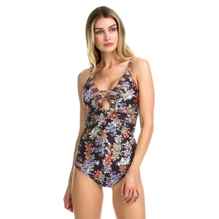 Becca Womens Swimsuit - Becca Women's Floral Cottage Plunge V Neck Tankini Swim Top
