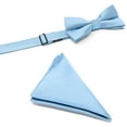 thumbnail image 5 of Laurant Bennet Mens Banded Bow Tie and Pocket Square Set | Solid Color | Pre Tied Classic Formal Bowties - Baby Blue, 5 of 7